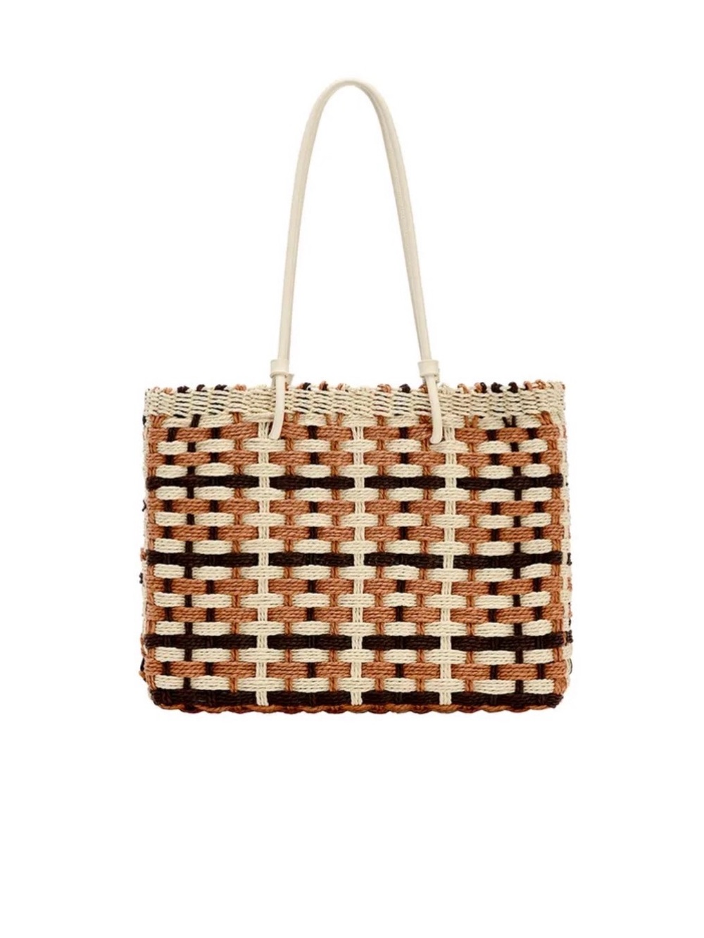 Zara Woven Effect Mini Shoulder Tote in Cream, Salmon and Brown